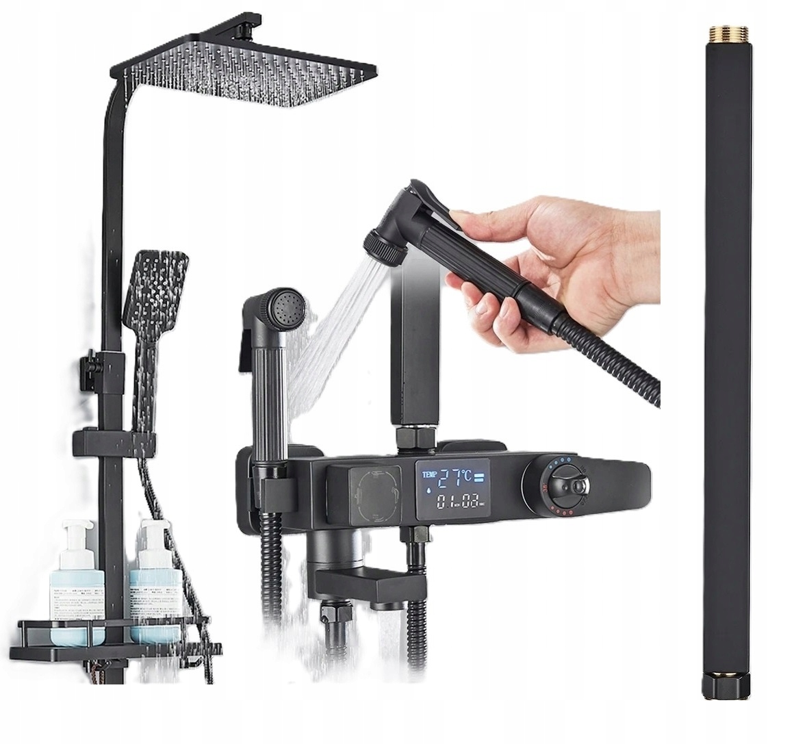 Čierna sprchová batéria Termostat LCD predĺženie 40 cm