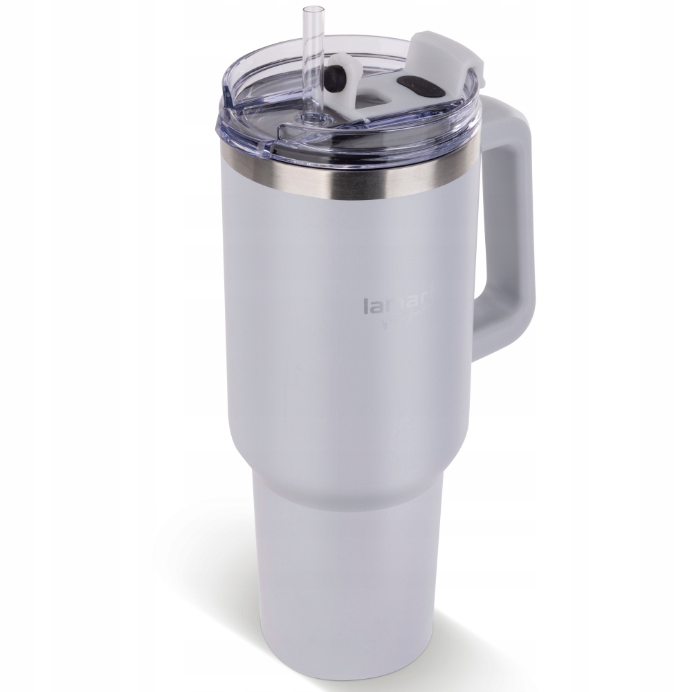 Kubek termiczny ze słomką Kremowy 900 ml Lamart LT4089 Stal Nierdzewna