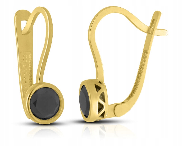 Zlaté náušnice s černými zirkony, anglické zapínání, ryzost 585