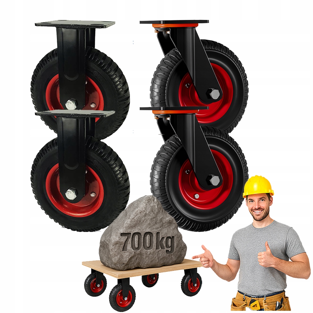 4x Přepravní kola pro vozík 200 mm 2x otočná 2x pevná 700 kg gumová silná