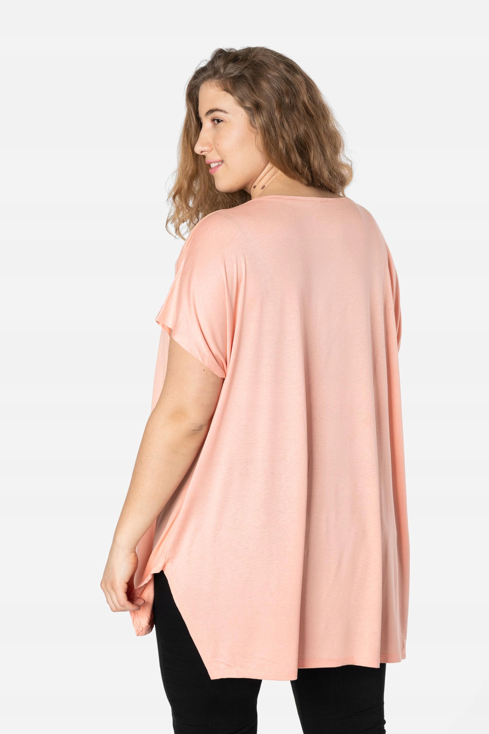 Duża Długa Bluzka Damska Tunika Oversize 653-12 Fason oversize