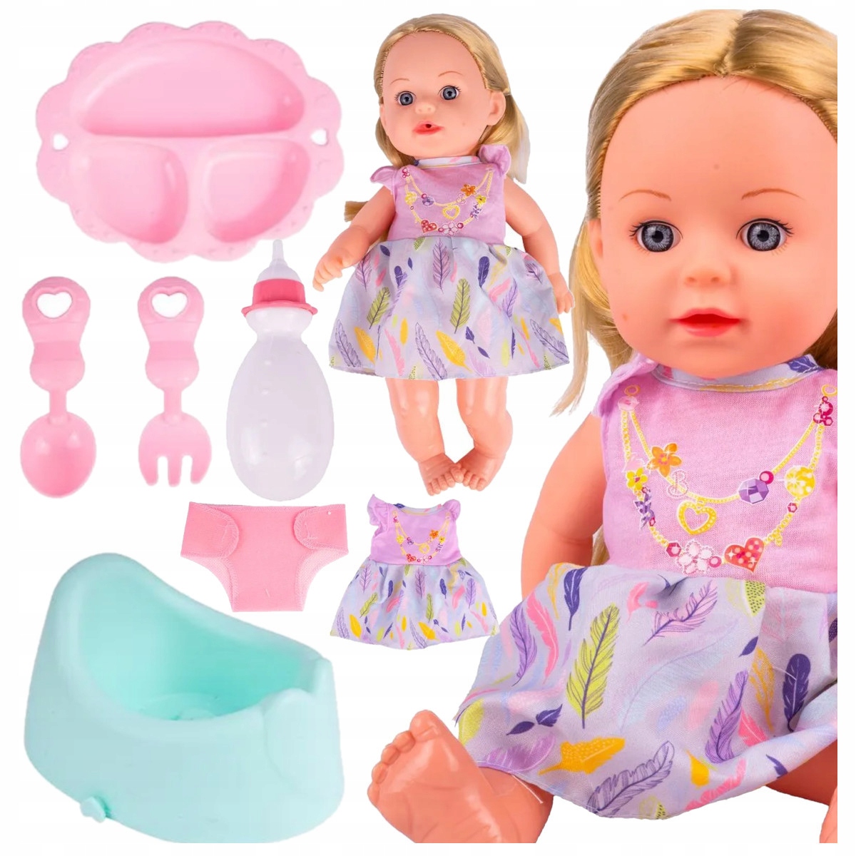 Interaktywna LALKA BOBAS dziewczynka długie włosy AKCESORIA nocnik UBRANKO Marka Stator