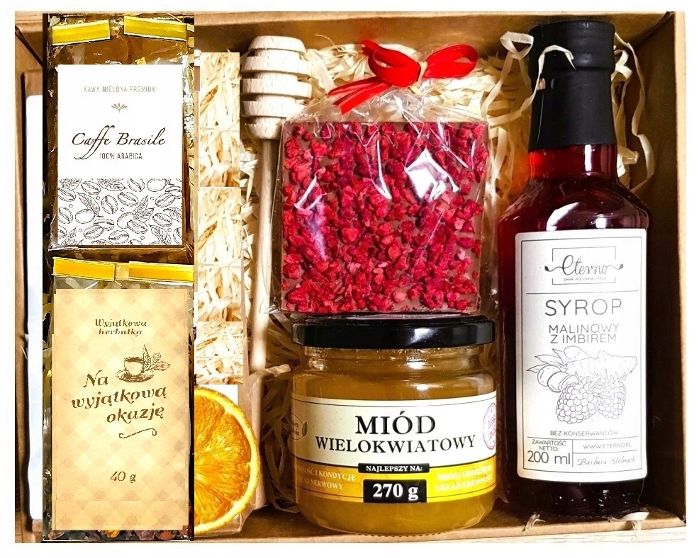 Levně Koš Dárková Sada Dárek Čaj Med Čokoláda Sirup