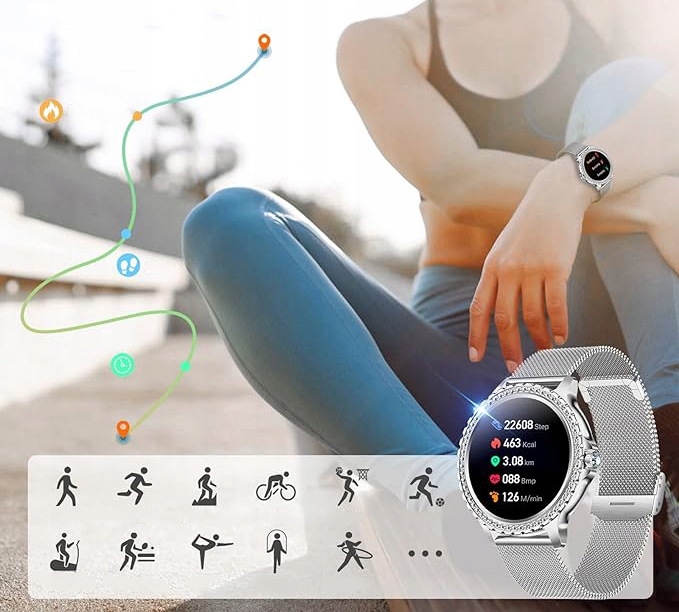 SMARTWATCH ZEGAREK DAMSKI POLSKIE MENU ROZMOWY CIŚNIENIE PULS CYRKONIE Model inny