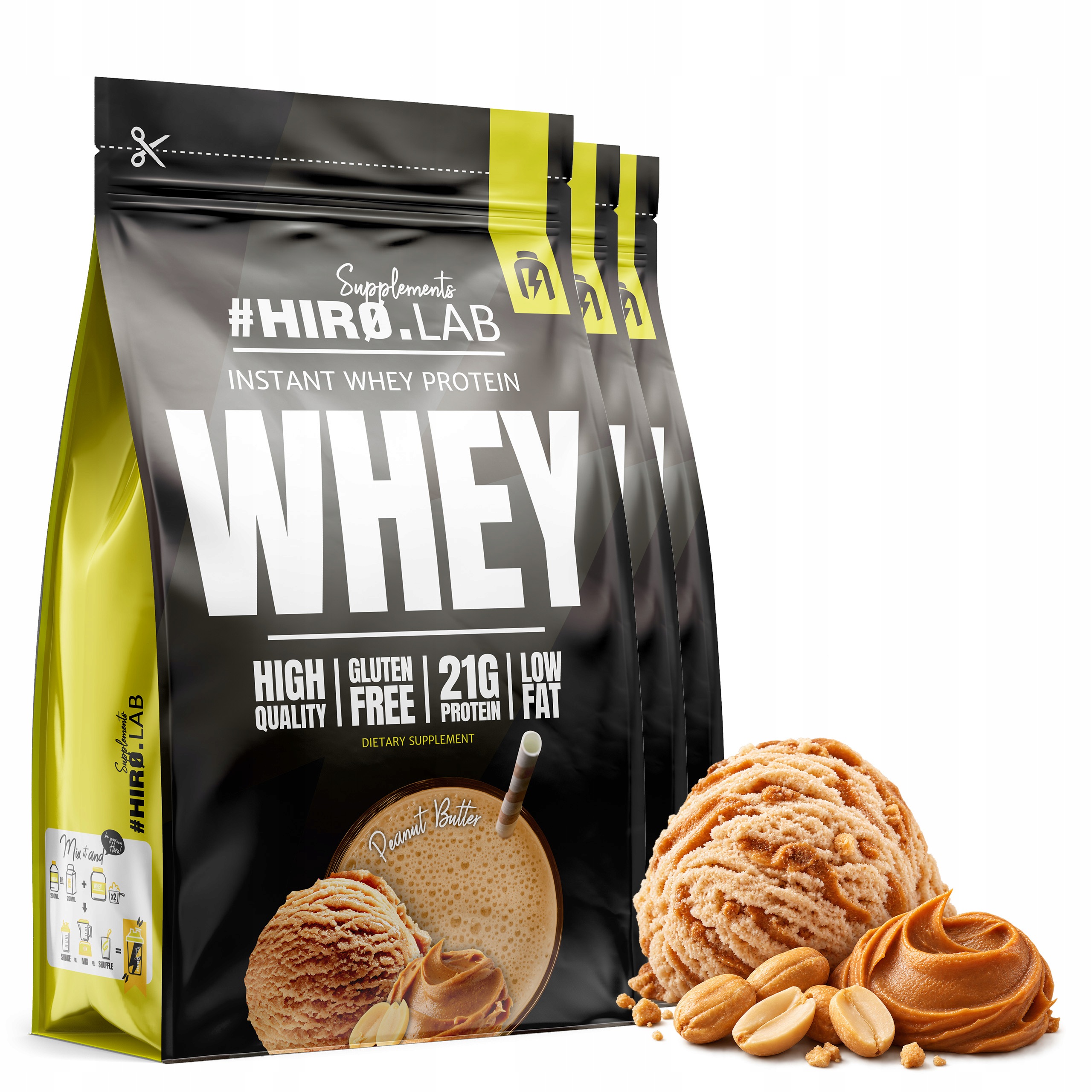 3x Hiro.Lab Instant Whey Protein 750g Protein Wpc Ořechový krém