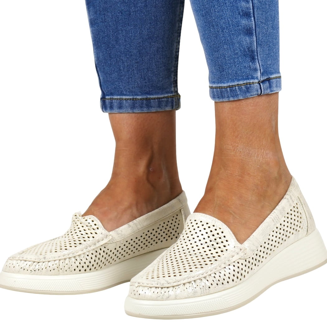 Světle Béžové Mokasíny Nazouvací Lehká Kožená Vložka Měkký Komfort Polobotky