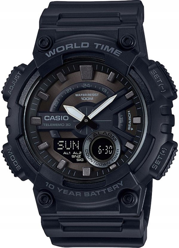 Mládežnické Sportovní Hodinky S Telememo Casio AEQ-110V-1BVEF WR100 Alarm