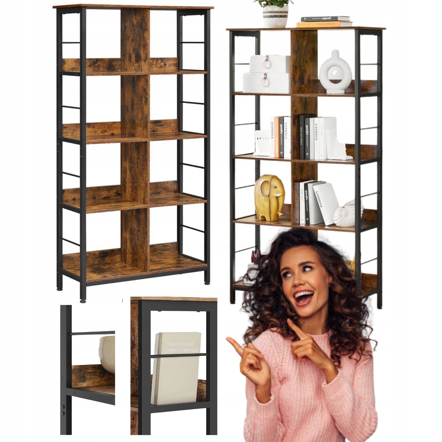 Polica Regál Otvorený Loft Rustikálny bronz Čierny Industriálny salón Kancelária