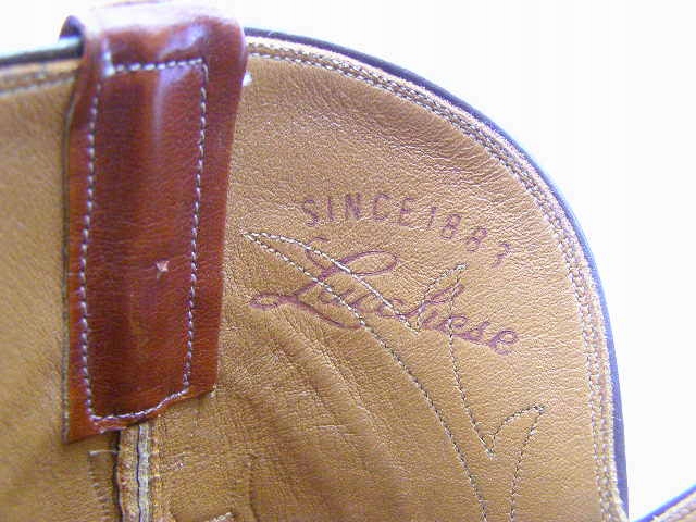 LUCCHESE 1883 amerykańskie ręcznie szyte skórzane kowbojki 45 IDEALNY STAN Odcień kasztanowy