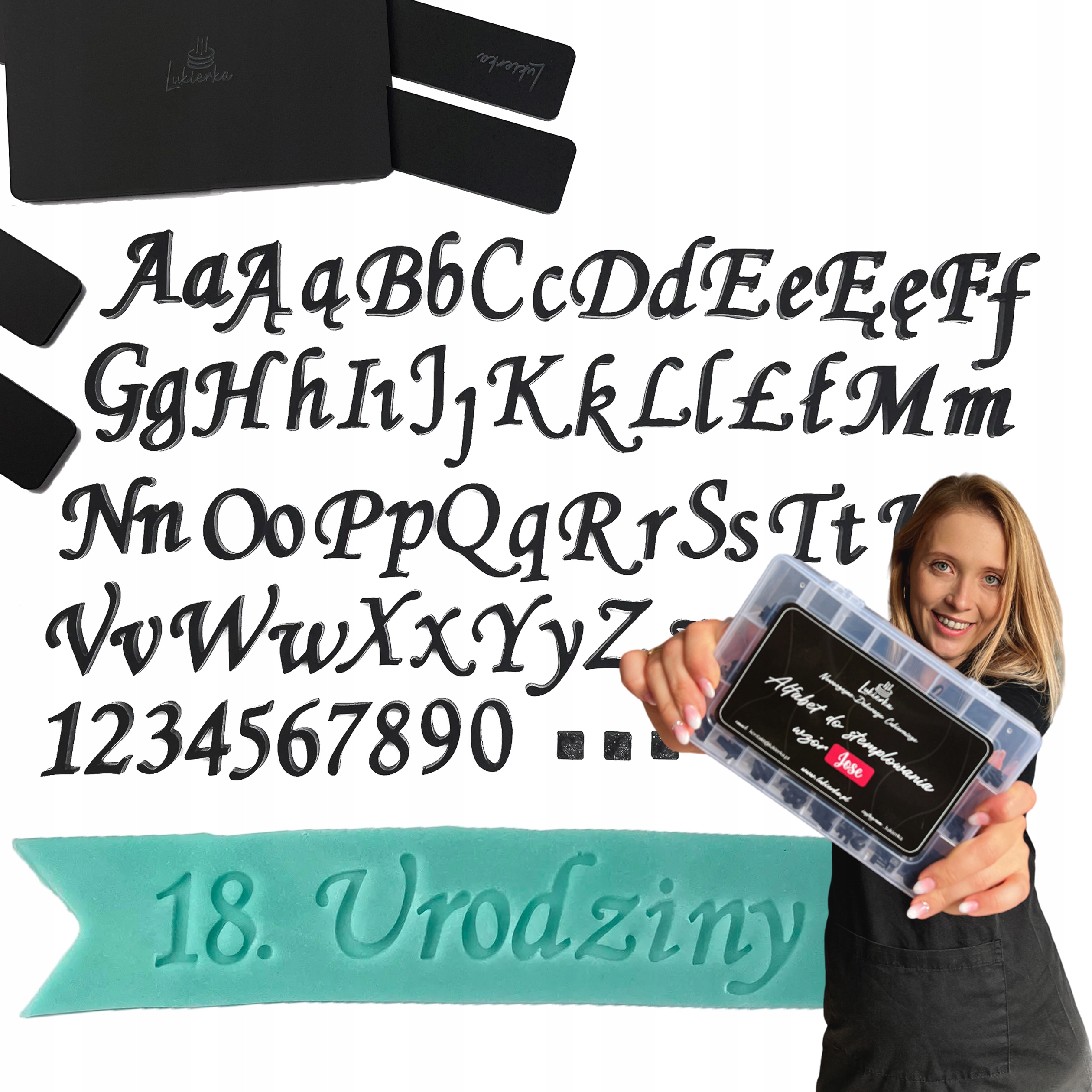 Literki na tort Alfabet cukierniczy Stemple do masy cukrowej Mono Listwy