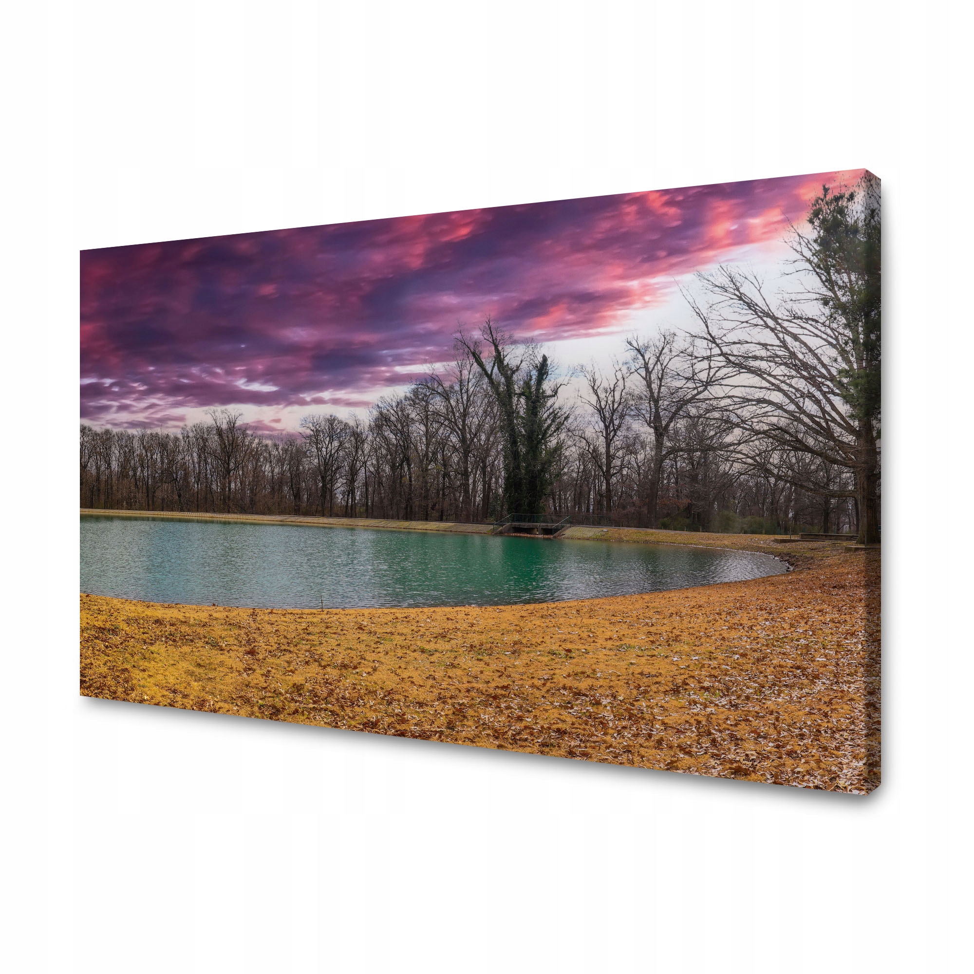 Obraz na plátně Fialové nebe Rybník Stromy Podzim 90x60 cm