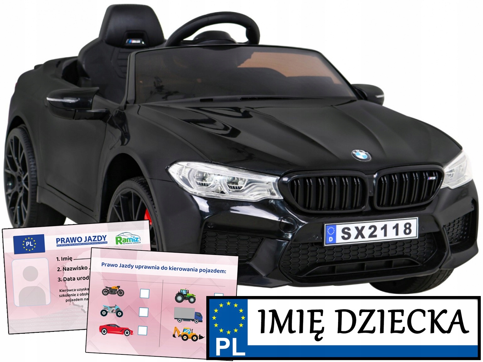 samochód na akumulator Bmw M5 Drift pilot 2,4 GHz tablica Imię prawko