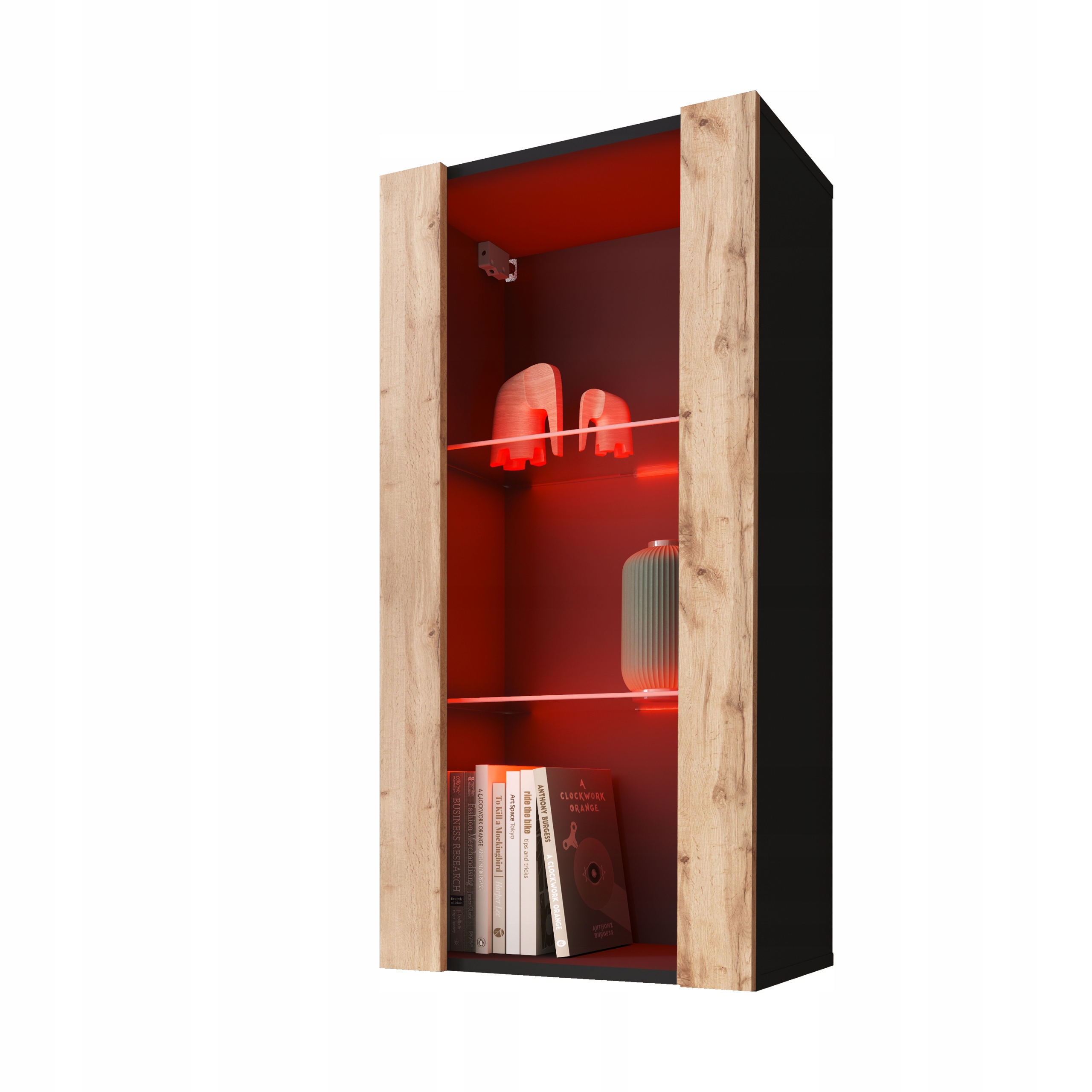komodee Tivoli závesná vitrína Vertical 100 čierna-dub Wotan Rgb Led
