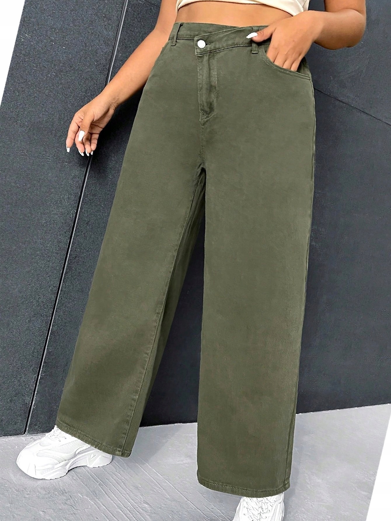 Džíny s širokými nohavicemi Casual s elastickým pasem Khaki 3XL