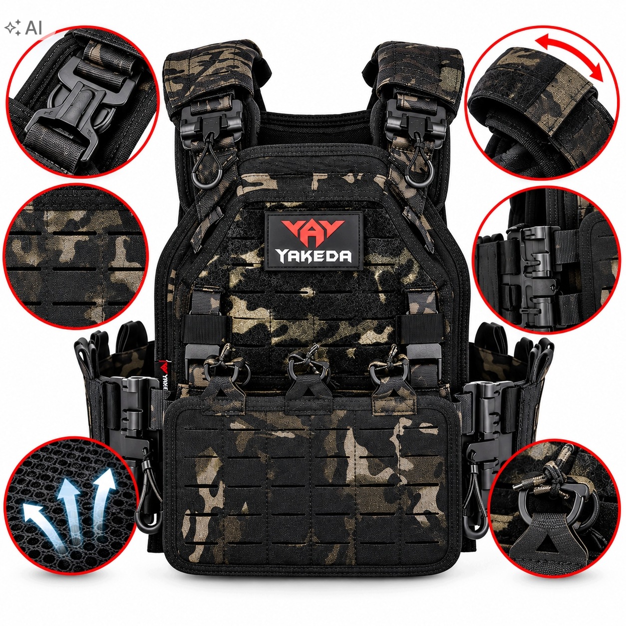 Kamizelka taktyczna Yakeda Plate Carrier Molle Quick Release Multicam Black