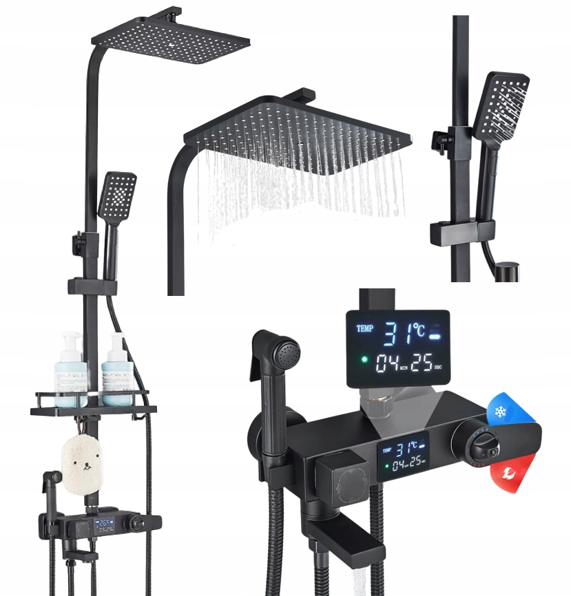 Sprchový set Čierny Termostat Bidet LCD