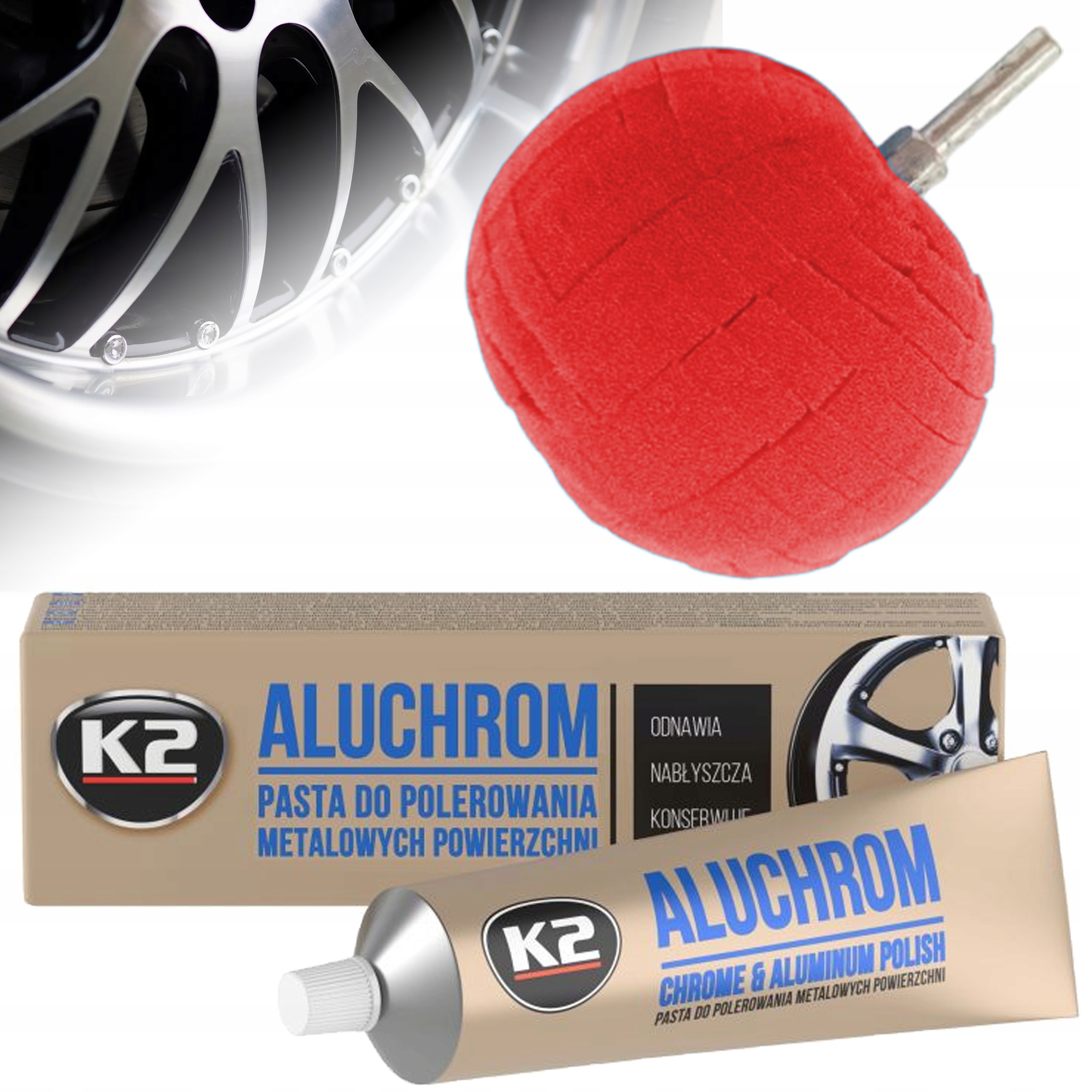 Zestaw K2 Do Polerowania Chromu Aluminium Kula Pad Polerski Miękki Finish
