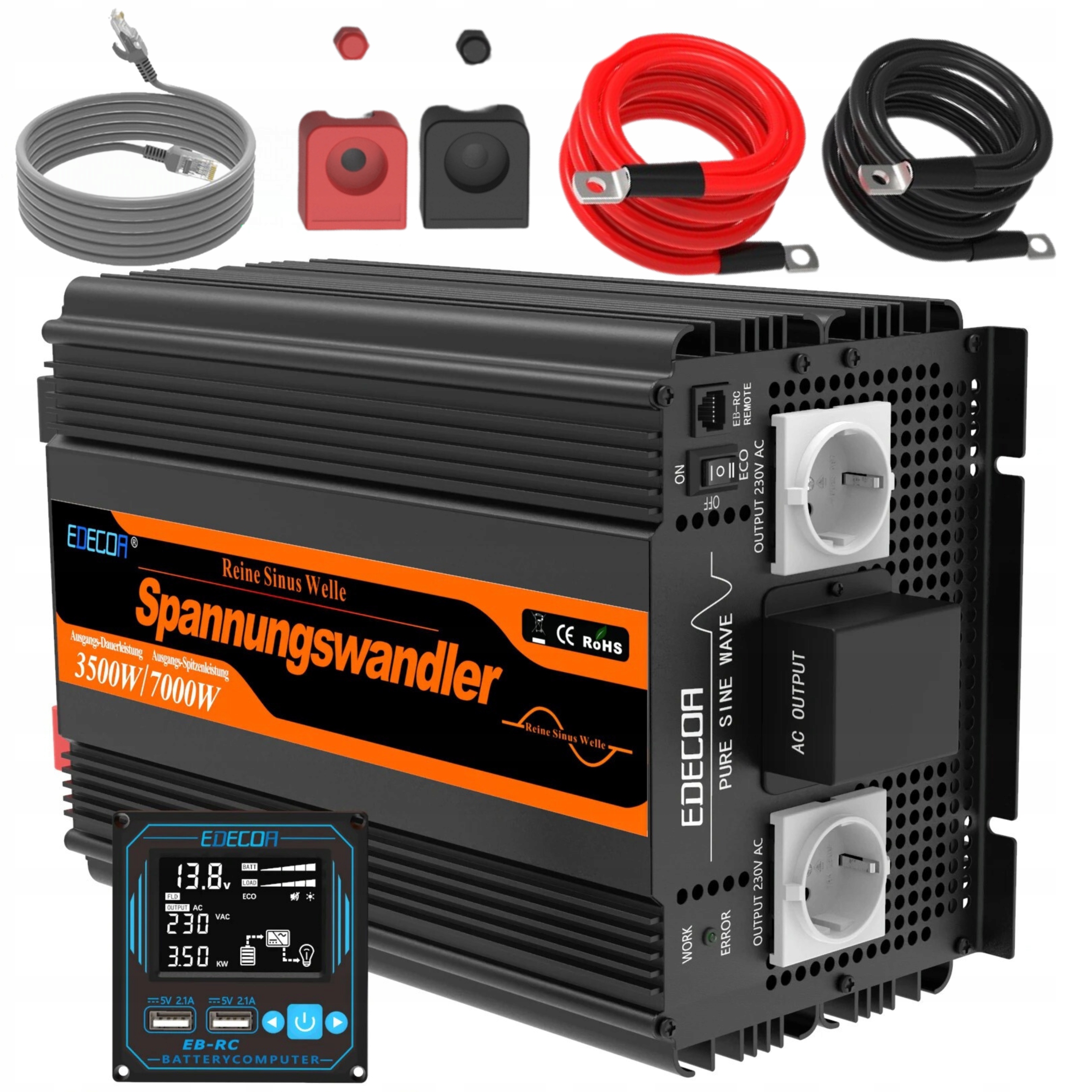 Měnič Napětí Střídač Invertor 7000W Čistá Sinusová Vlna 12V 230V Usb