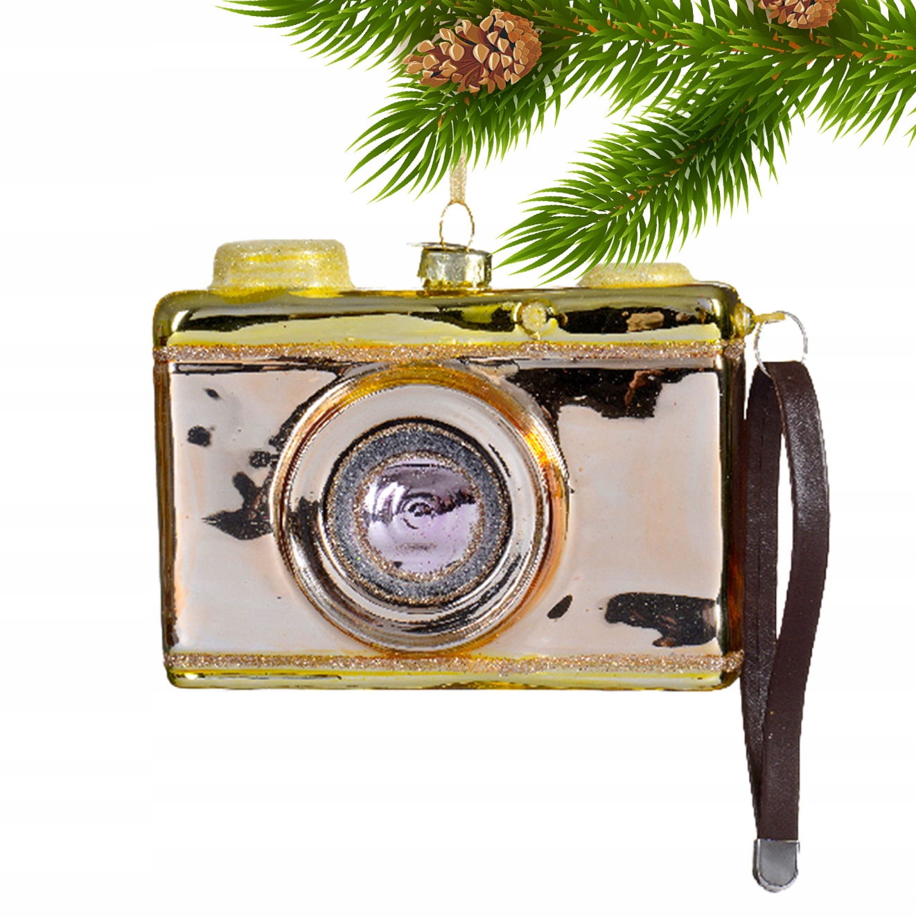 Zlatý vánoční přívěsek Vánoční Koule Vánoční tvar fotoaparátu 12.4 cm