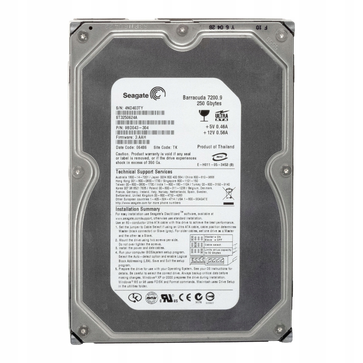 Seagate Barracuda 7200.9 250GB 7.2K 16MB Ata 3.5'' ST3250624A