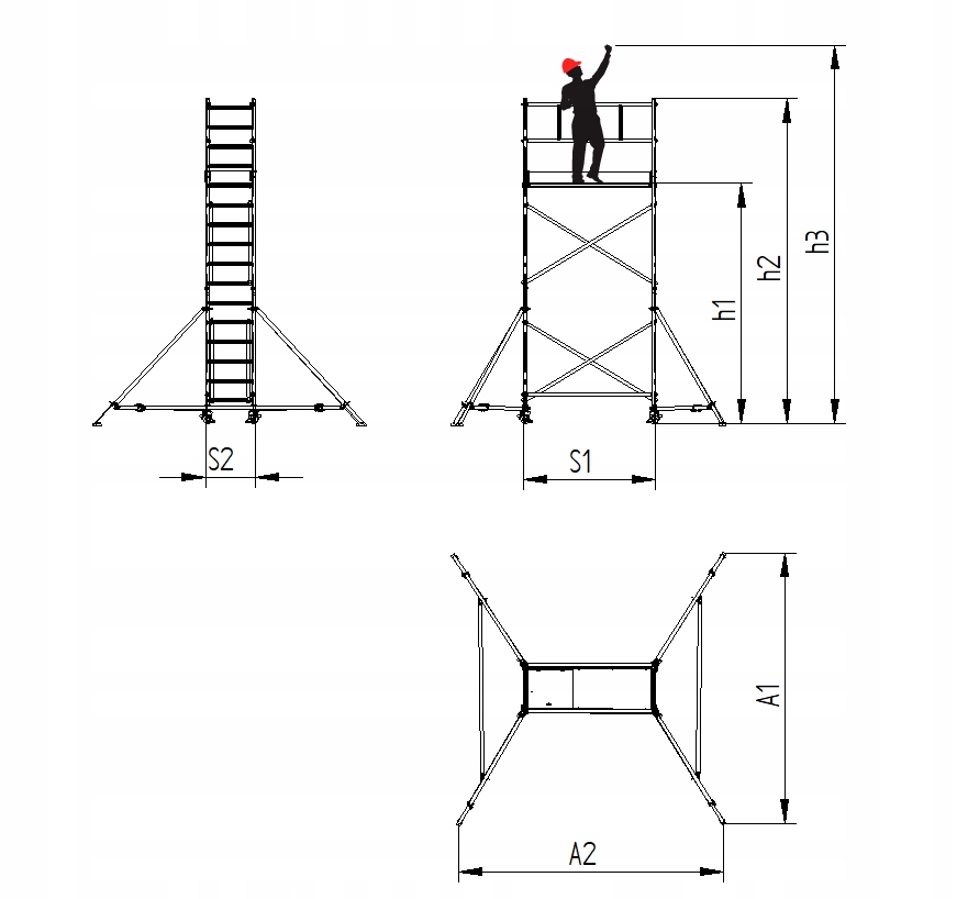 Rusztowanie aluminiowe jezdne LEVVEL SOLID 5.5 m Maksymalna wysokość podestu 3.5 m