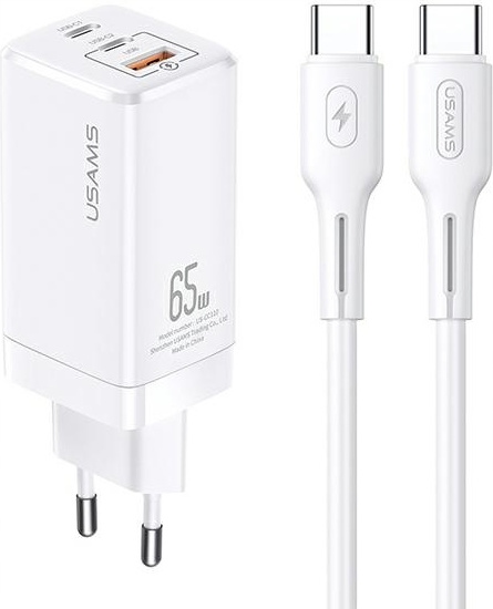 Nabíječka Usams 2xUSB-C+USB GaN 65W Pd kabel Usb-c-usb-c 100W bílý