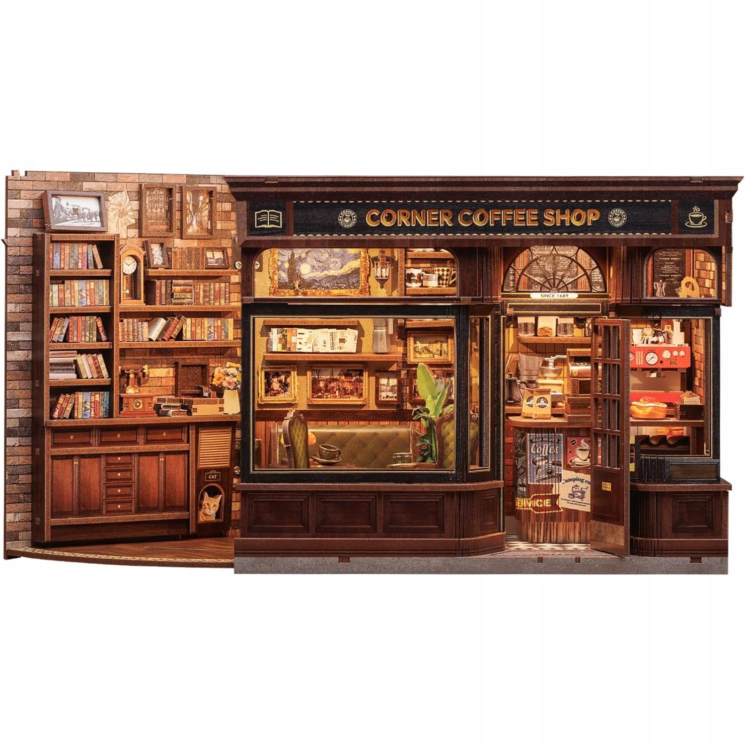 Book Nook Kawiarnia Narożna Miniaturowe Domki Diy Puzzle 3D Dekoracja Led