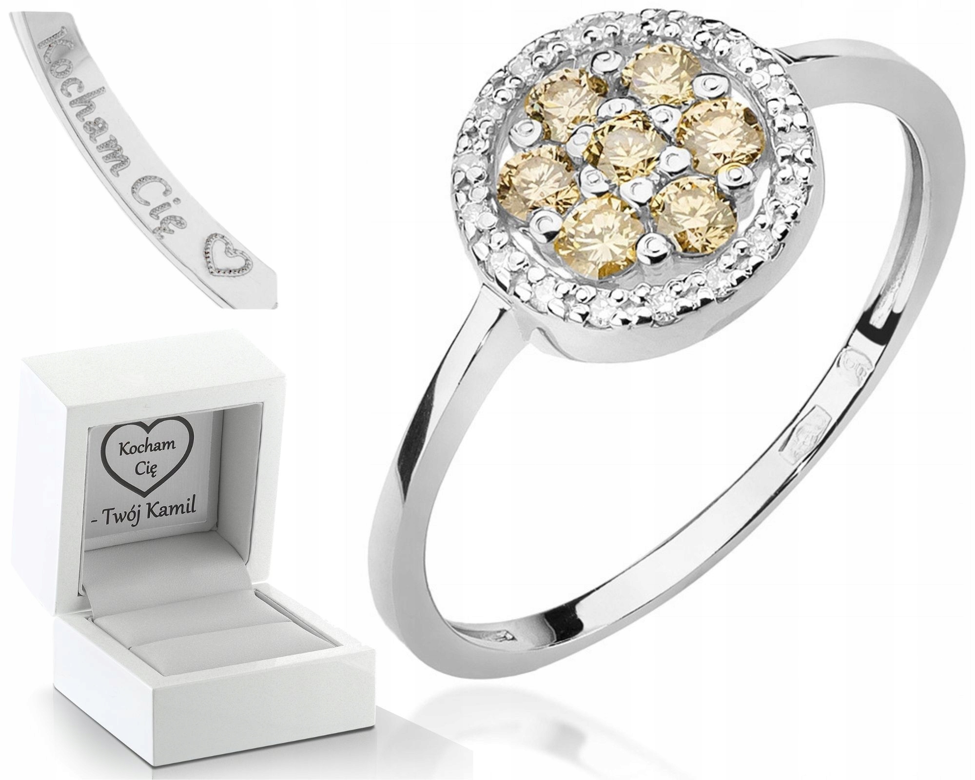 Bílý Zlatý Prstýnek S Hnědými Brilianty 585