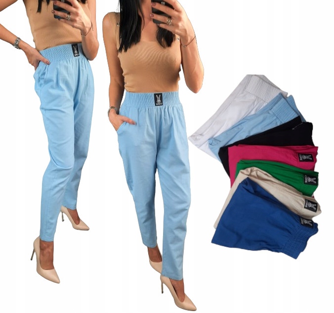 Przewiewne spodnie, bawełna 95%, wysoki stan, RÓŻNE KOLORY L _40 Marka inna