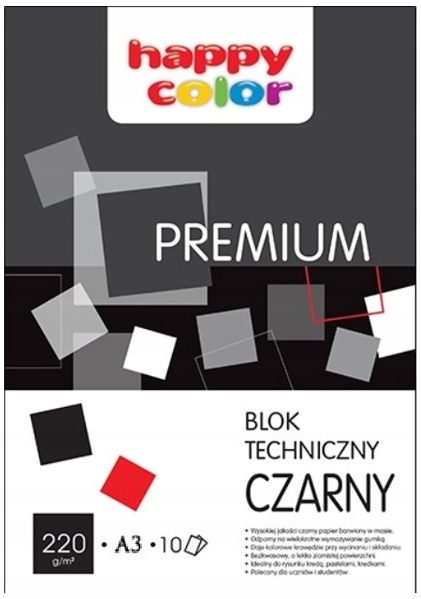 BLOK TECHNICZNY CZARNY A3 170g 10 ark. HAPPY COLOR