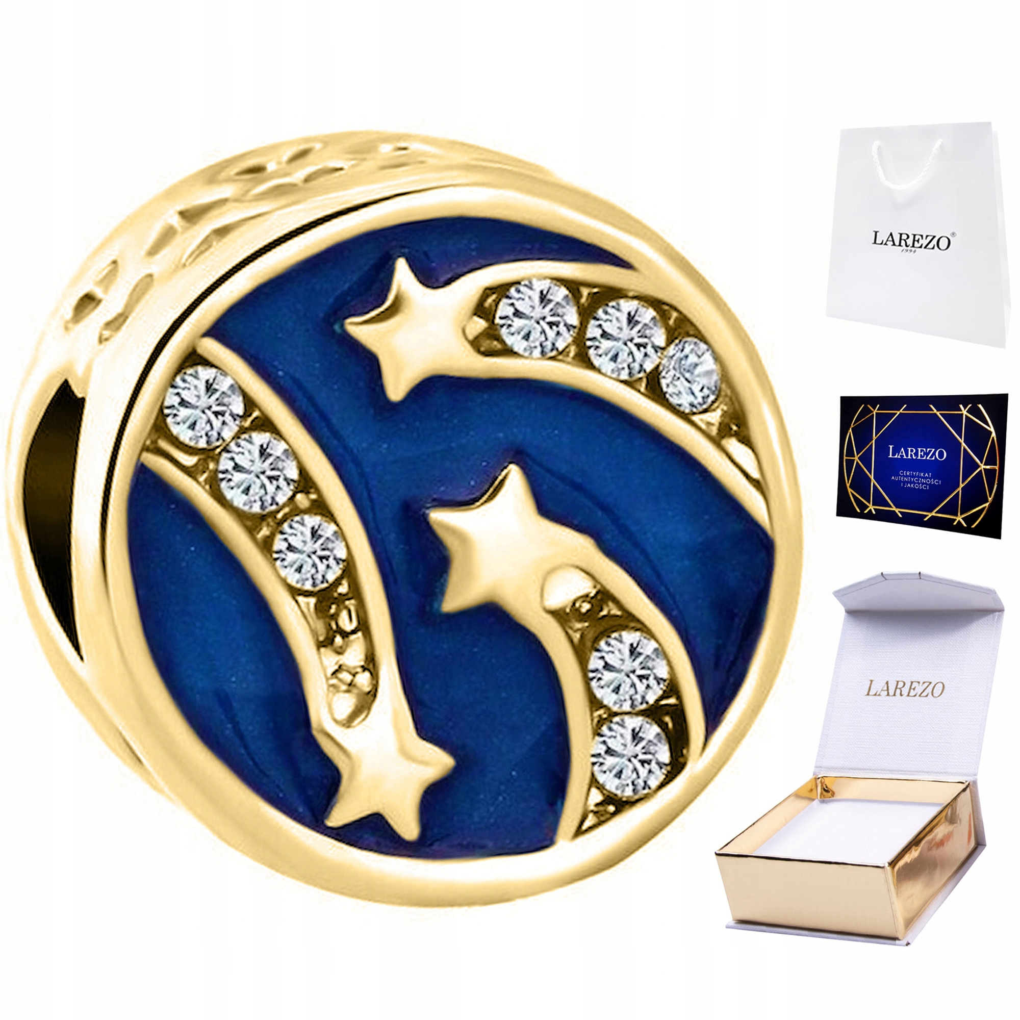 Charms Zlatý Modrý Korálek Hvězdy Stars Vesmír Hvězdička Stříbro 925