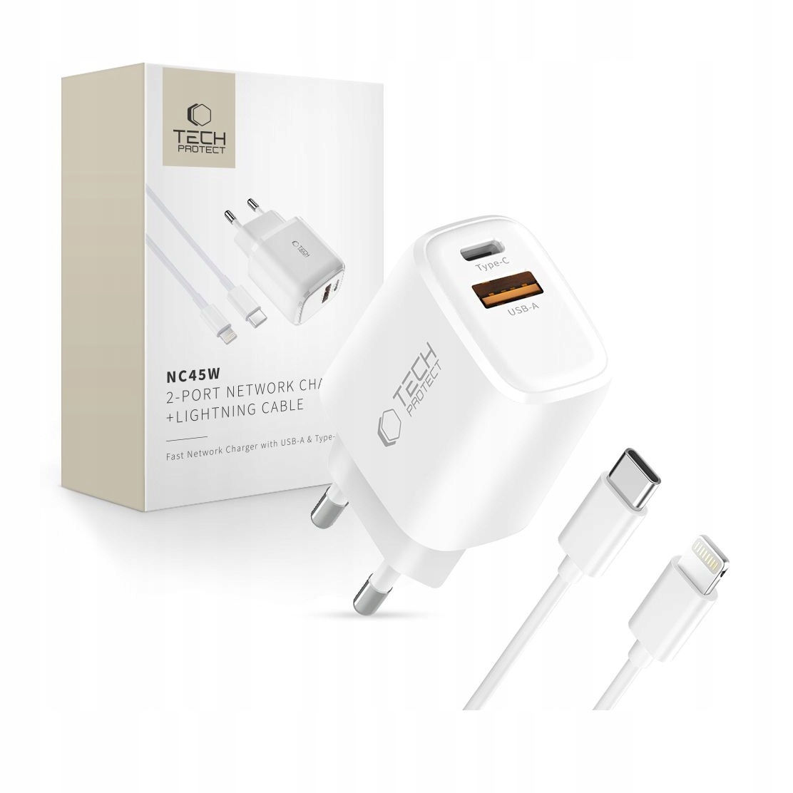 Ładowarka sieciowa 45W 2-portowa Tech-Protect biała