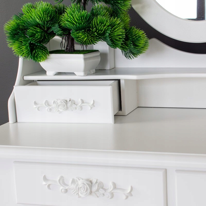 TOALETKA KOSMETYCZNA Z LUSTREM + TABORET SZUFLADY BIAŁA STYLOWA Marka bez marki