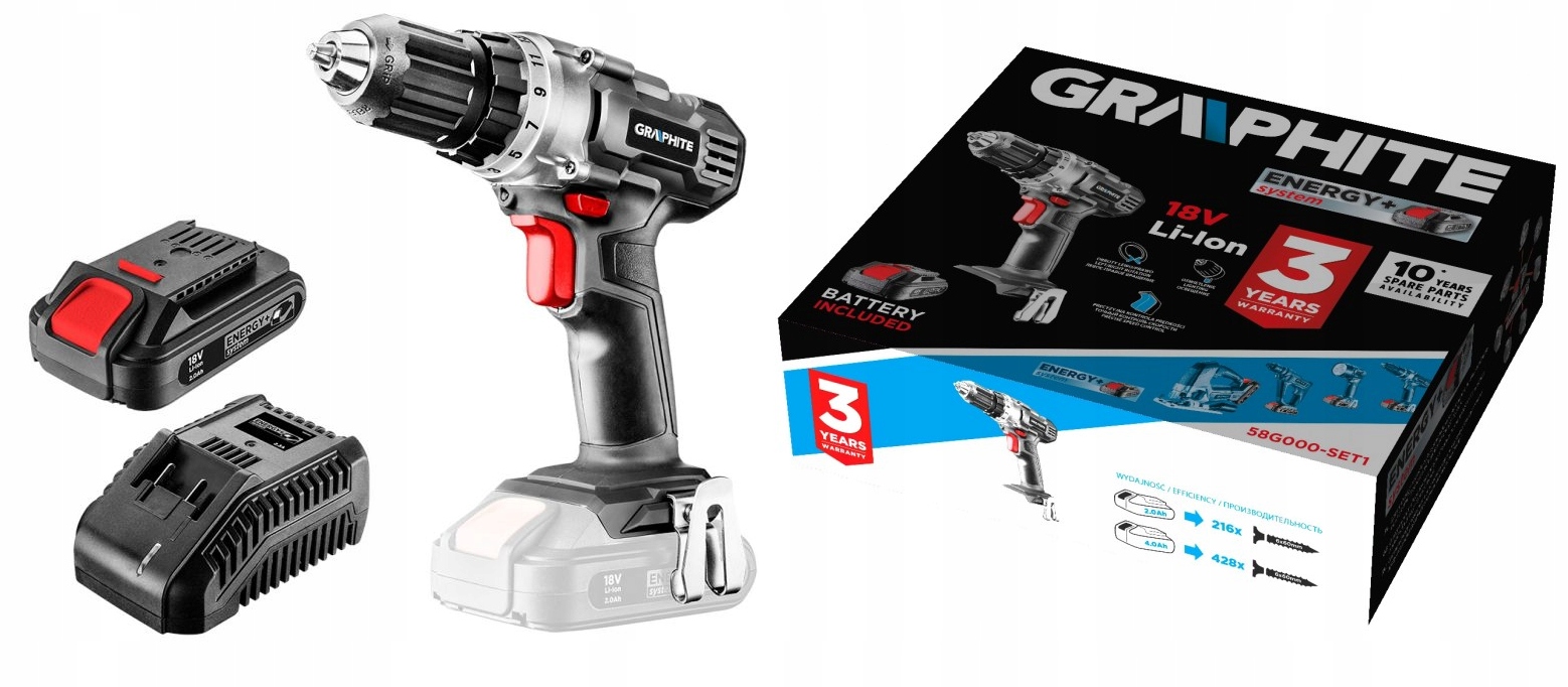 

Graphite Wiertarko-wkrętarka 18V 2Ah 58G000-SET1