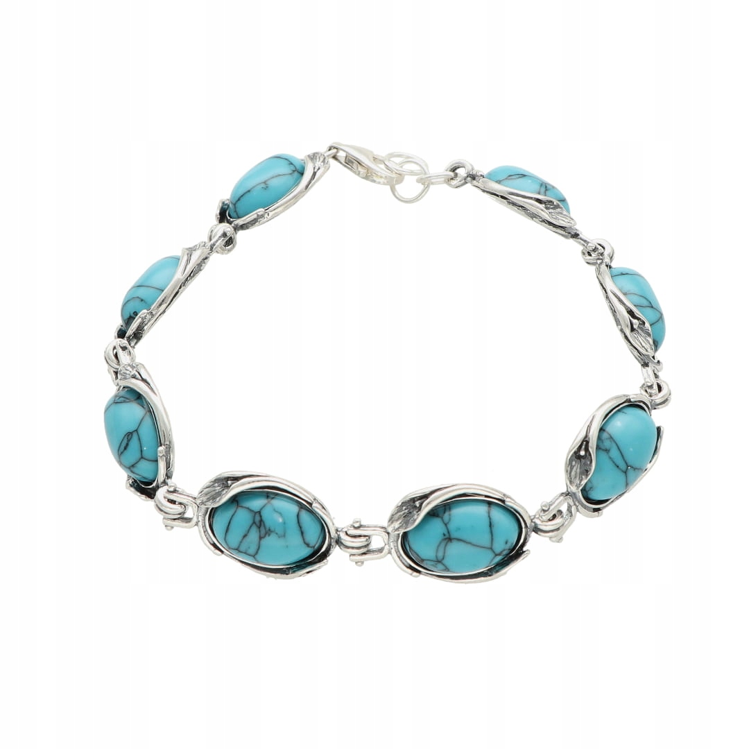 Náramek s tyrkysem a oxidovaným stříbro