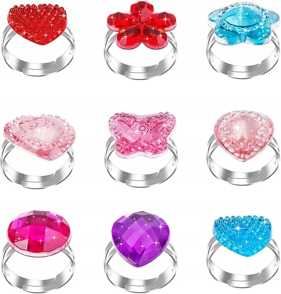 ZESTAW 9 PIERŚCIONKÓW DLA DZIEWCZYNKI REGULOWANE KSIĘŻNICZKA