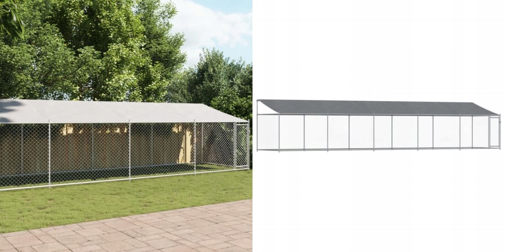Levně Šedá, Klec pro psa, 10x2x2 m, se střechou a dveřmi, ocel
