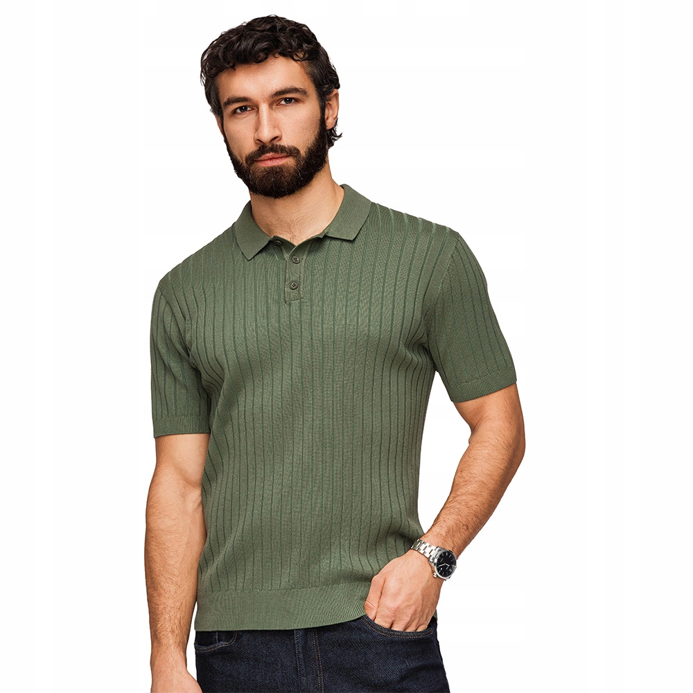 Polokošile s viskózou Slim Fit ve svislém pruhu, olivová barva OM-POSS-0169 M