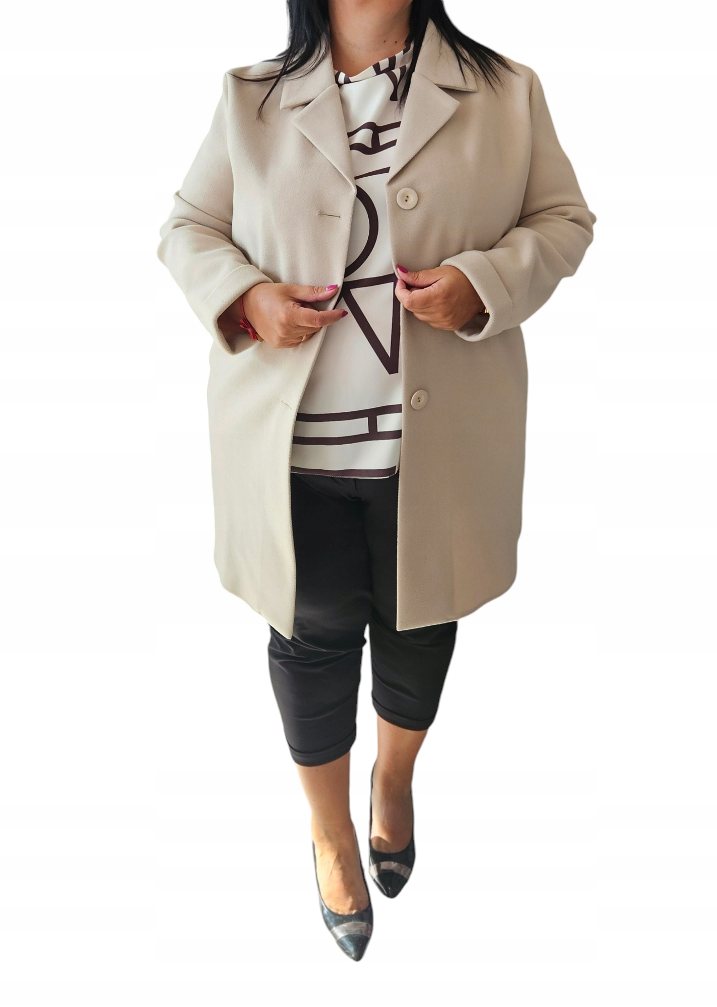 Klasický kabát plus size béžové barvy velikost 40, 42