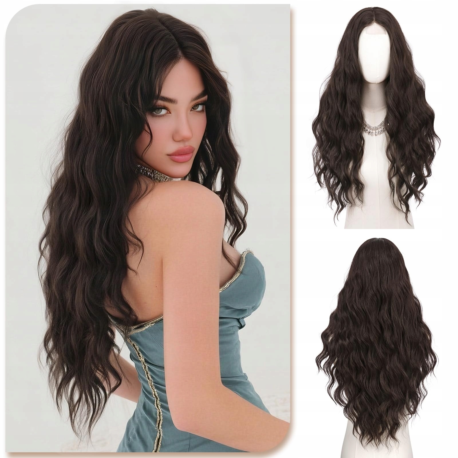 Sofeiyan vlnitá paruka 70 cm Tmavě hnědá syntetická