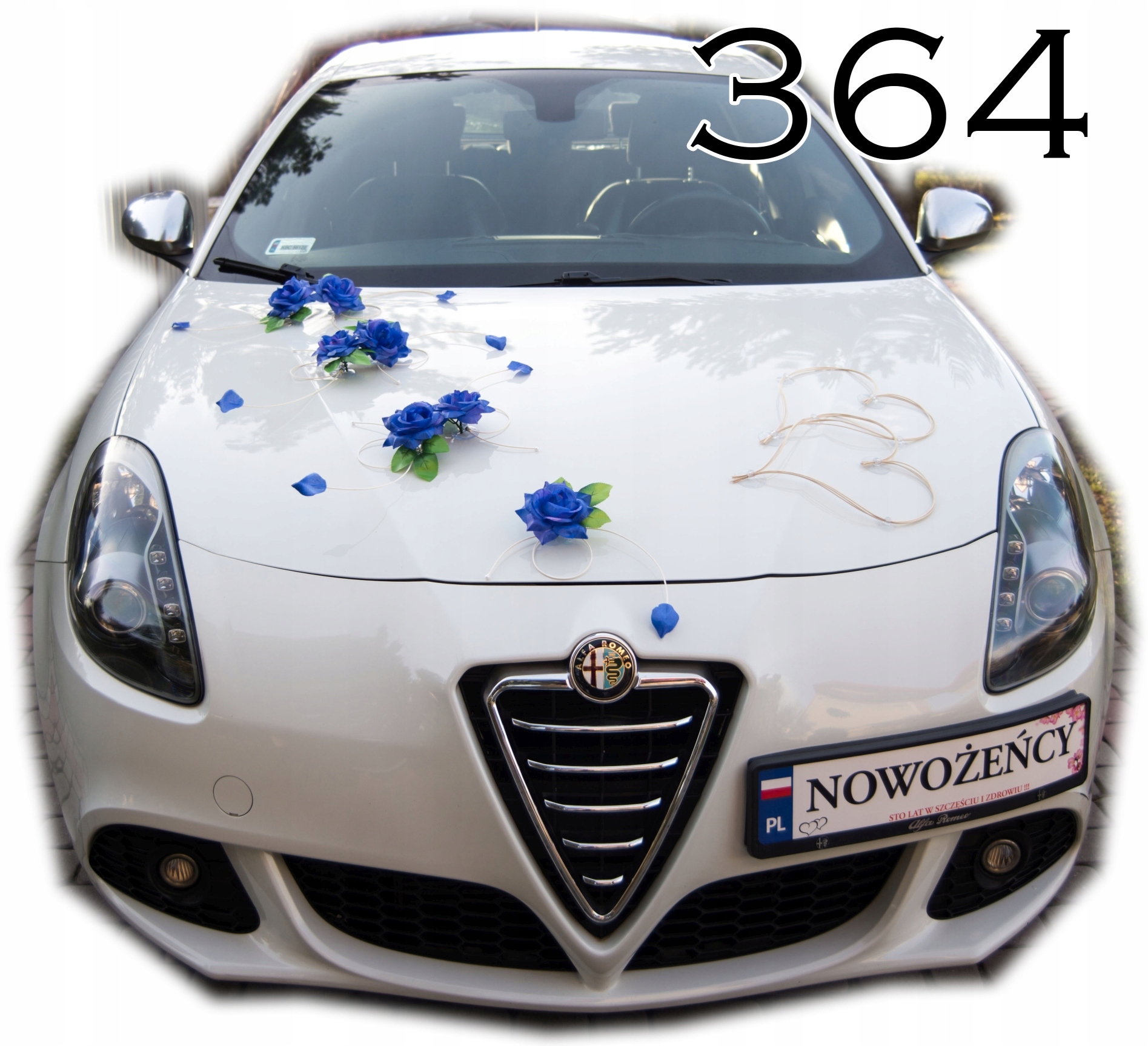 Modrá svatební dekorace na auto a auto 364