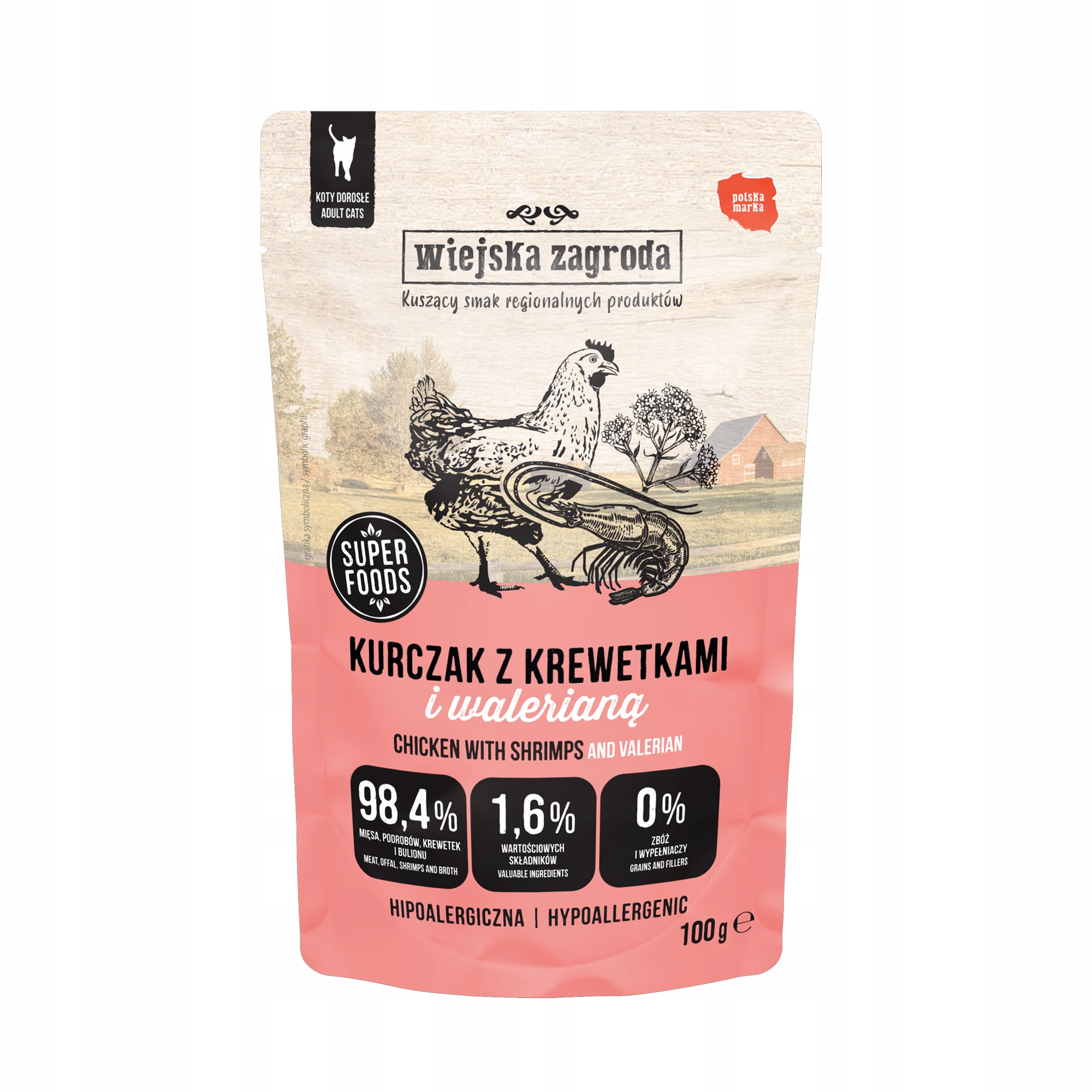 Levně 9X Wiejska Zagroda Kočka Mokrá Kuře s krevetami 100 g