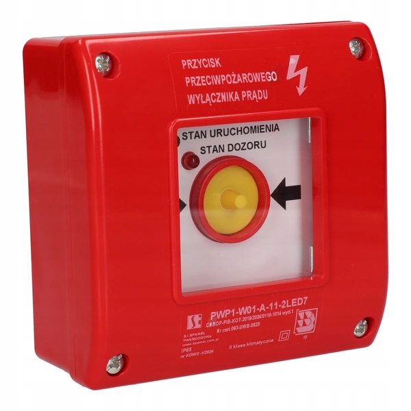 Przycisk Przeciwpożarowy Spamel PWP1-W01-A-11-2LED7 Natynkowy IP65 Z Diodą