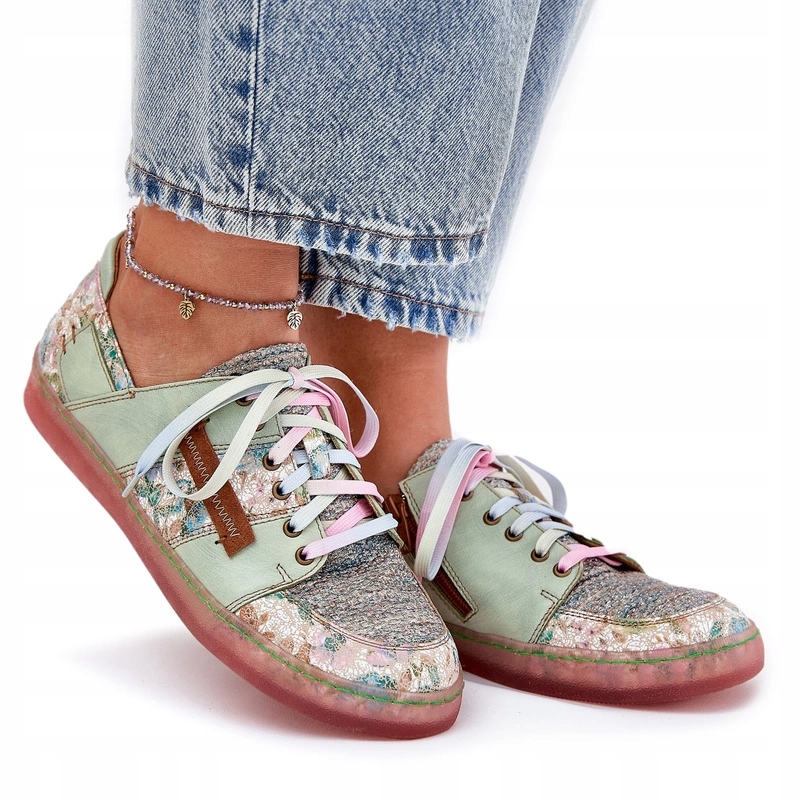 Dámské Kožené Vzorované Polobotky Maciejka 06791-09 Světle Zelené 36