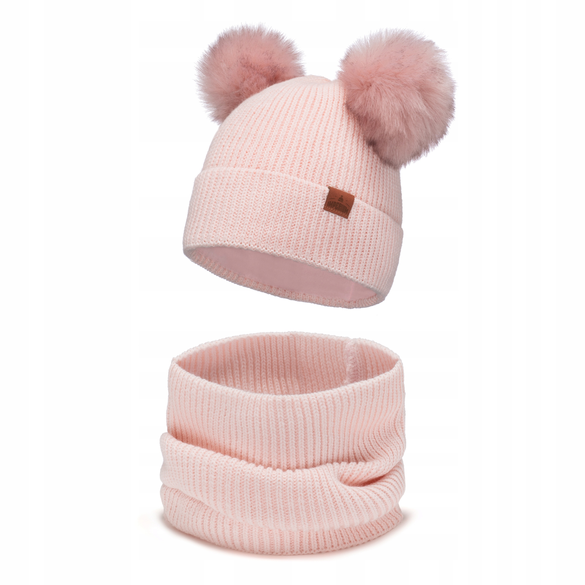 

Czapka zimowa dwa pompony komin Pudr. Róż 46-50