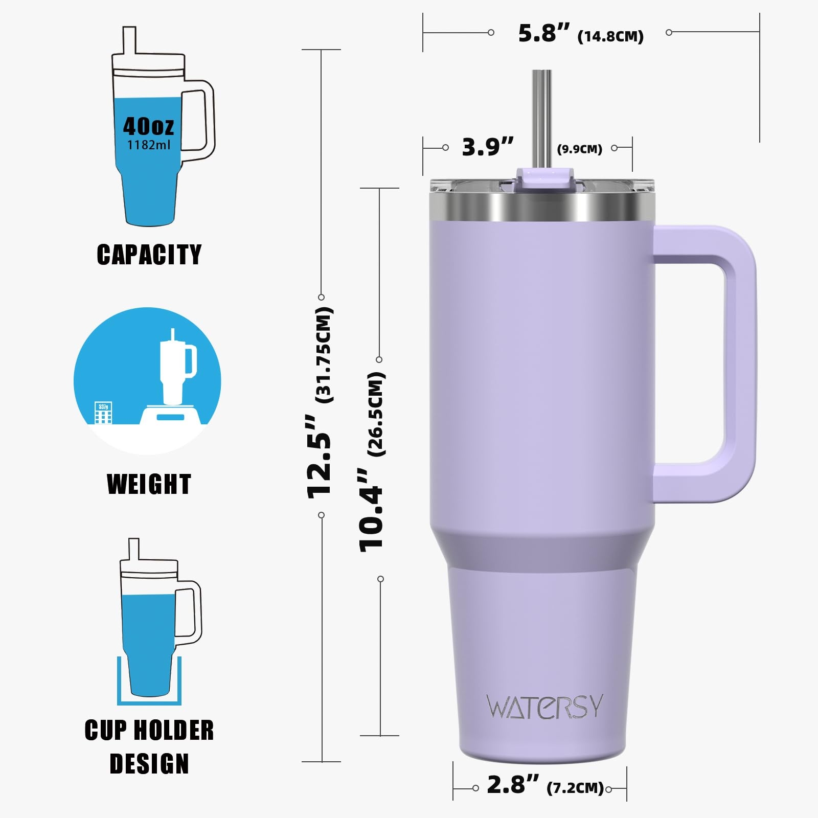 WATERSY Kubek Termiczny Ze Stali Nierdzewnej Z Uchem I Słomką 1182 ML — miniatura 9