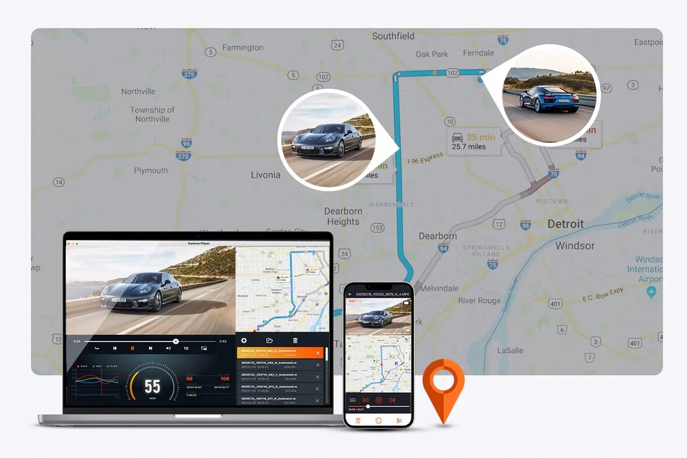 VANTRUE N5 REJESTRATOR 4CH GPS + ACC 256GB PILOT Zasilanie gniazdo zapalniczki samochodowej