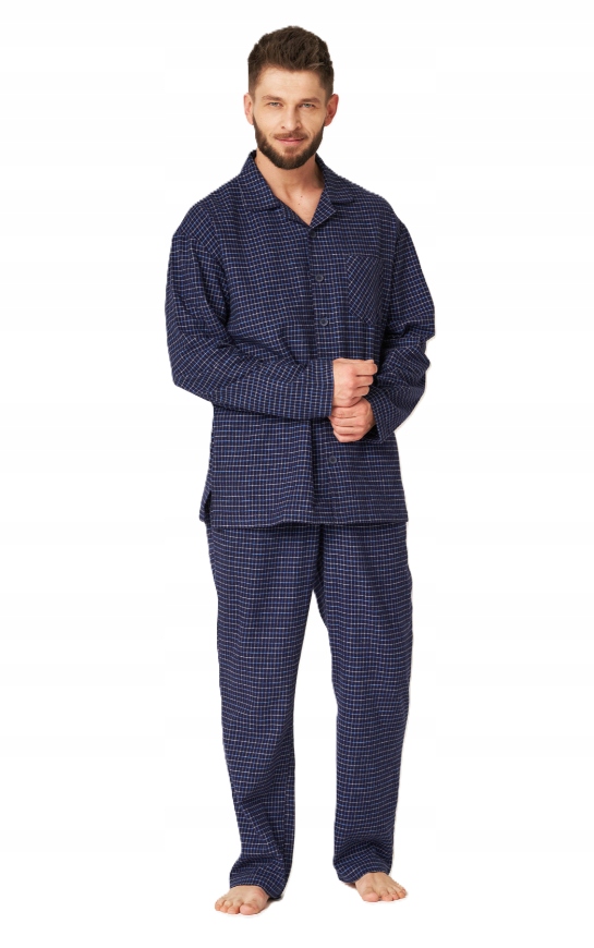 Key Pánské Flanelové Pyžamo Mns 457 B24 XL Tmavě Modré 100% Bavlna