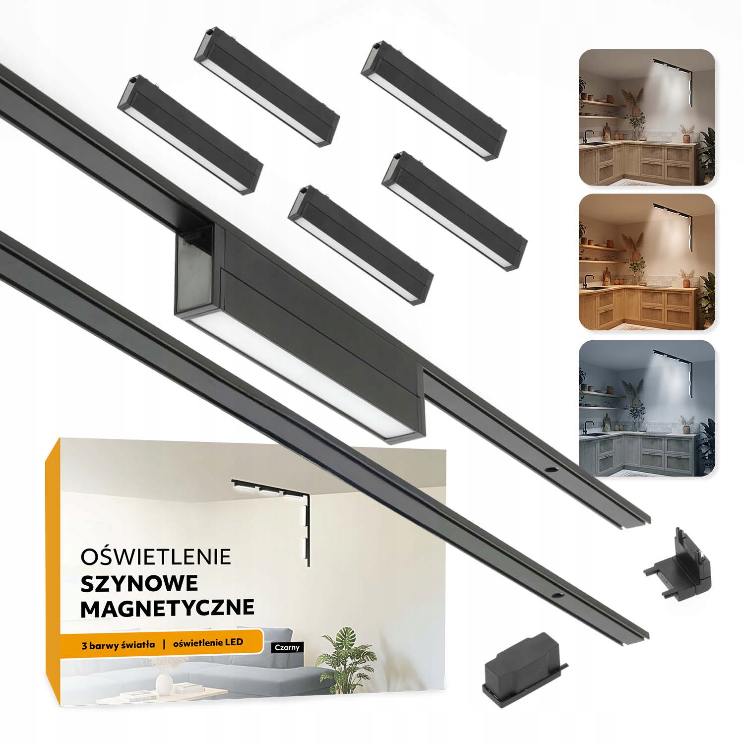 Magnetické koľajnicové osvetlenie 2xSZYNA 1m +5x 10W vertikálne čierne
