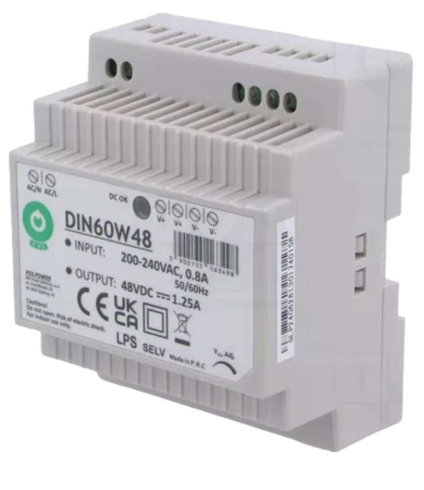 Zasilacz Impulsowy Stałonapięciowy Regulowany Na Din 60W 1,2A 48V Pos Power